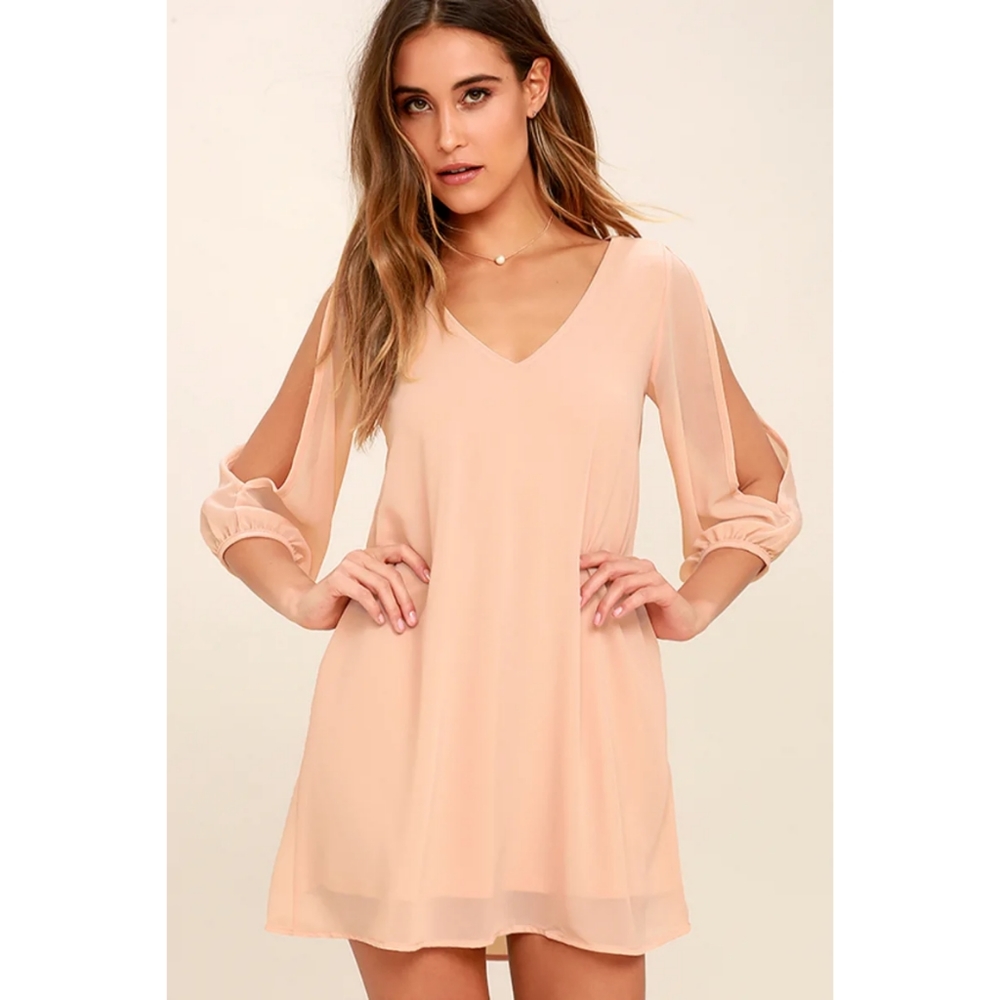 Lulu's Shifting Dears Blush Pink Long Sleeve Dress